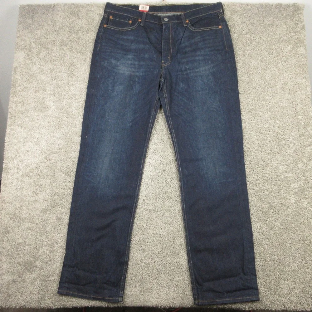 Levis Jeans Mens 38x34 Blue 514 Slim Straight Faded Whisker Zip Fly Denim Pants